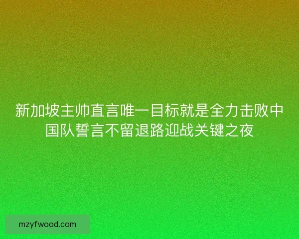 新加坡主帅直言唯一目标就是全力击败中国队誓言不留退路迎战关键之夜