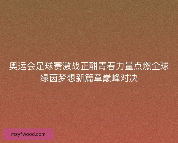奥运会足球赛激战正酣青春力量点燃全球绿茵梦想新篇章巅峰对决