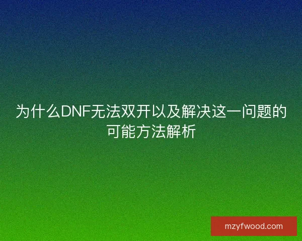 为什么DNF无法双开以及解决这一问题的可能方法解析