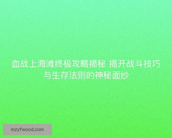 血战上海滩终极攻略揭秘 揭开战斗技巧与生存法则的神秘面纱