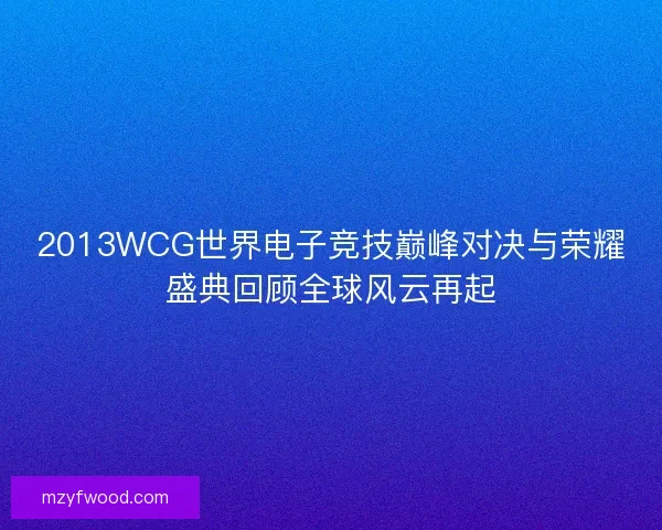 2013WCG世界电子竞技巅峰对决与荣耀盛典回顾全球风云再起
