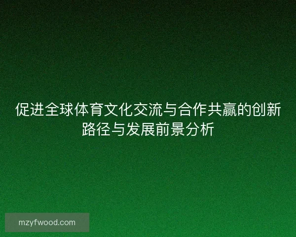 促进全球体育文化交流与合作共赢的创新路径与发展前景分析 促进全球体育文化交流与合作共赢的创新路径与发展前景分析